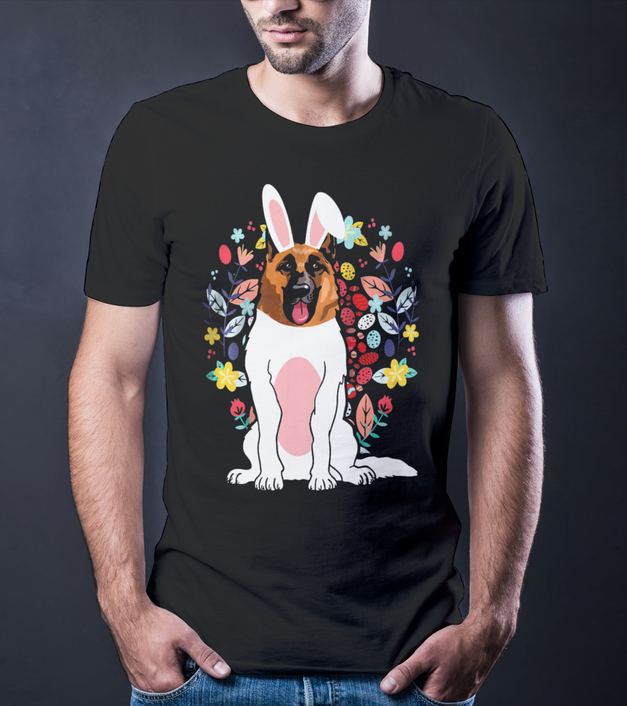 Alsatian Rabbit Ears Floral Background T-Shirt