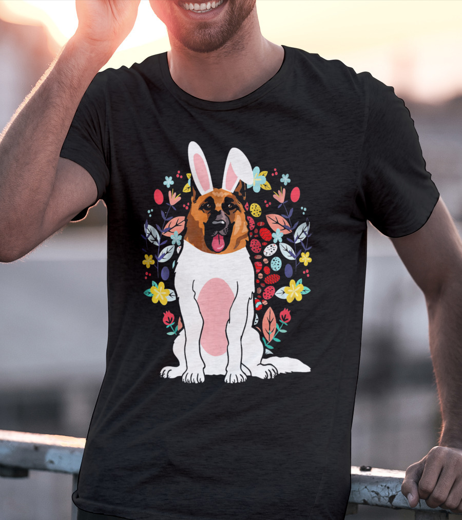 Alsatian Rabbit Ears Floral Background T-Shirt