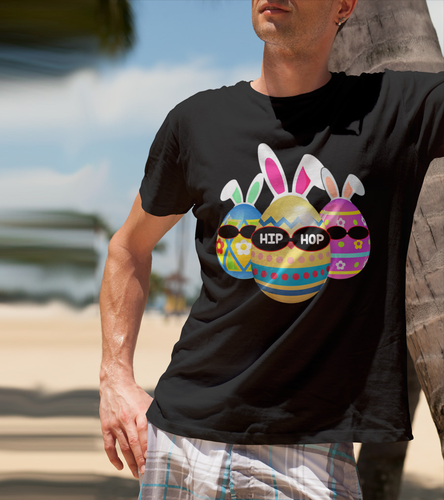 Hip Hop Bunny Eggs With Sunglasses T-Shirt