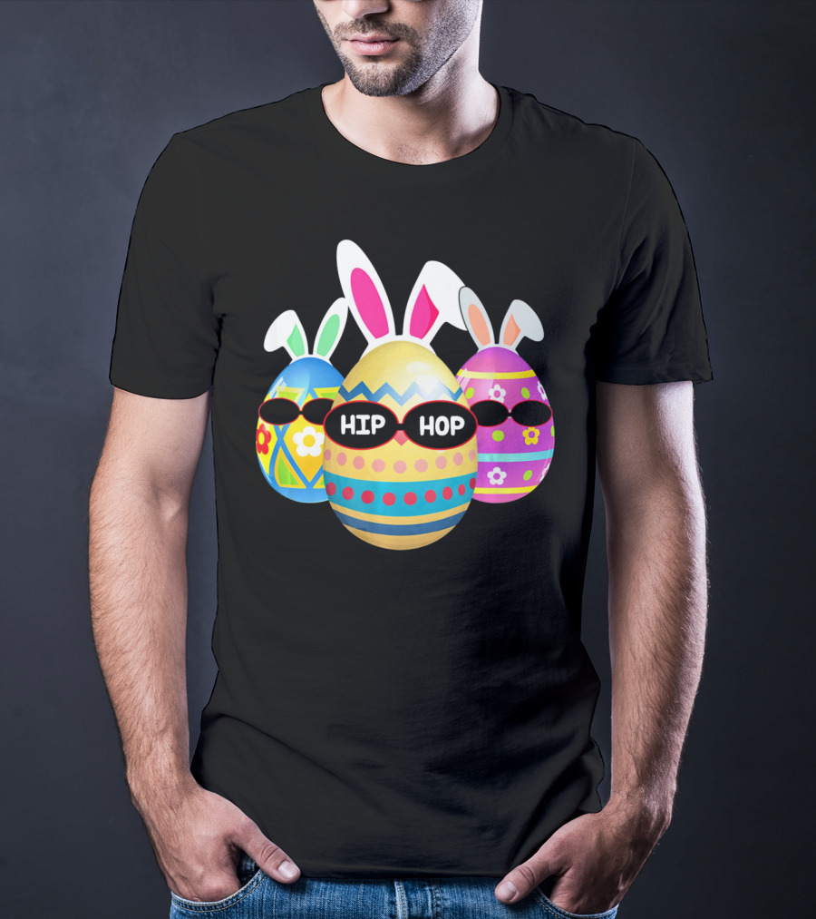 Hip Hop Bunny Eggs With Sunglasses T-Shirt