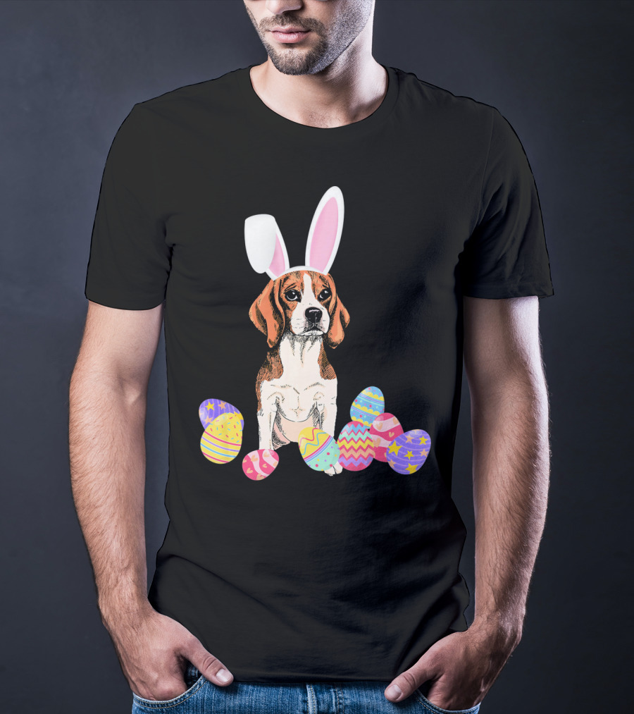 Beagle Bunny Rabbit Hat With Easter Eggs T-Shirt