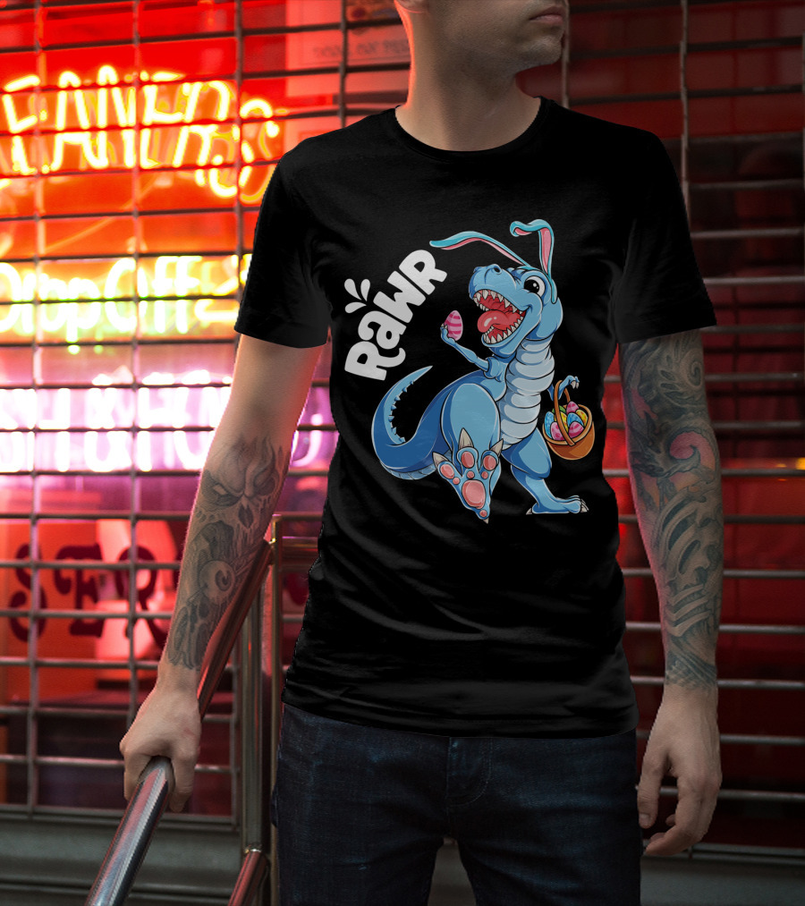 Rawr Easter Bunny Dinosaur Rex With Basket And Eggs T-Shirt