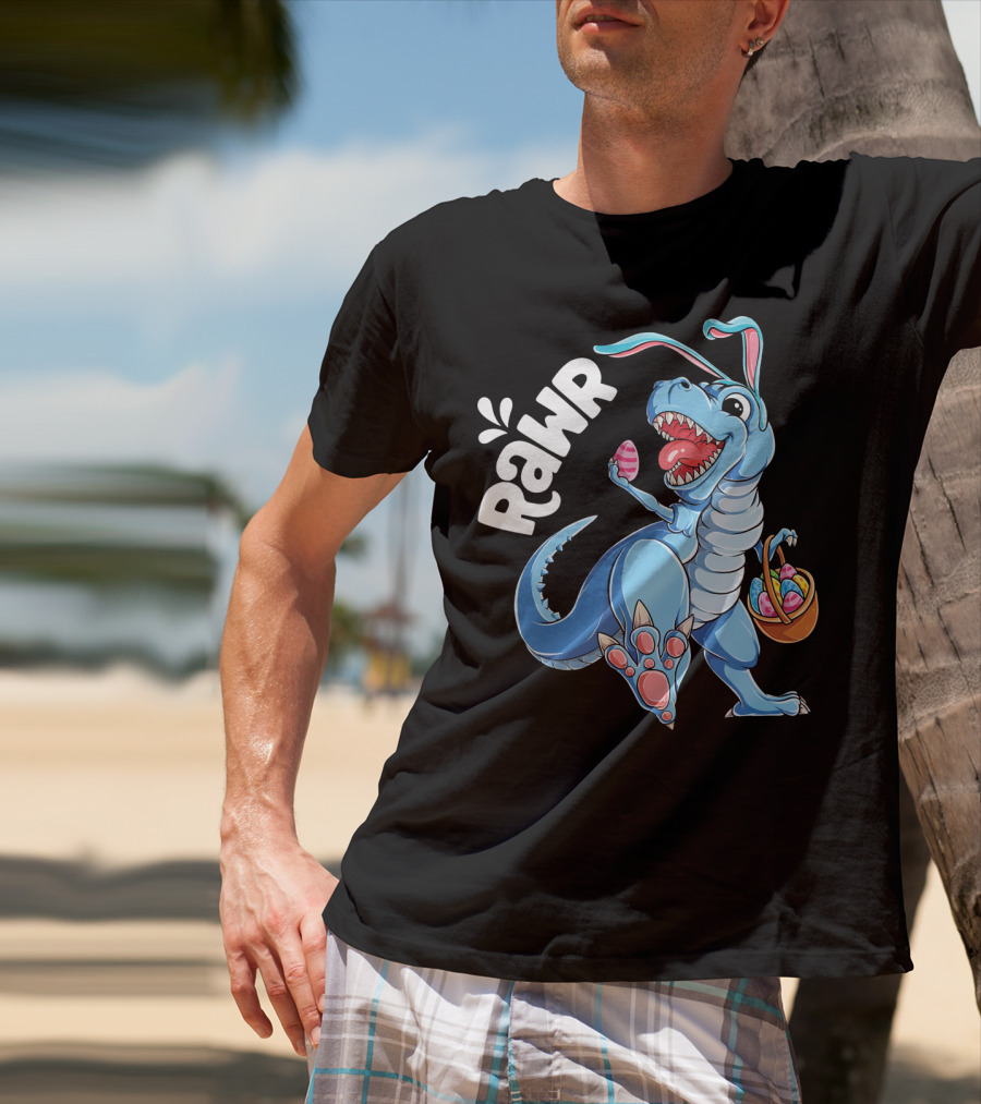 Rawr Easter Bunny Dinosaur Rex With Basket And Eggs T-Shirt