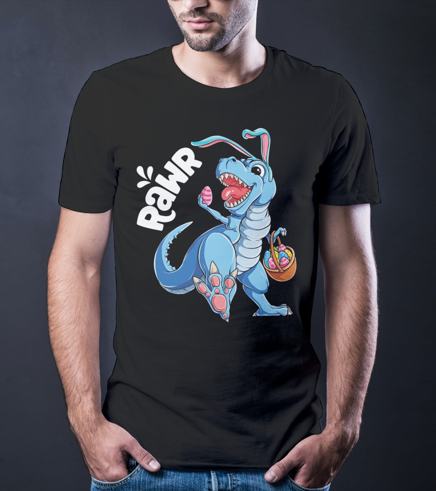 Rawr Easter Bunny Dinosaur Rex With Basket And Eggs T-Shirt