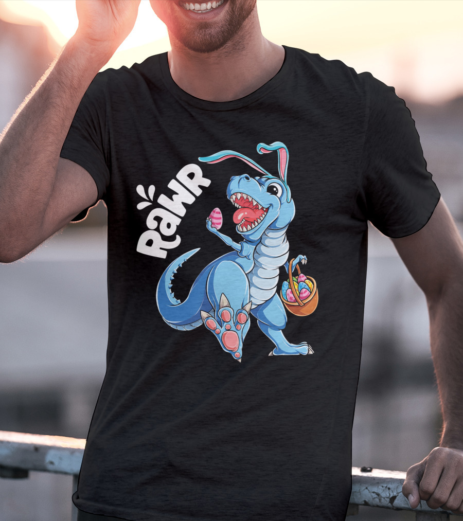 Rawr Easter Bunny Dinosaur Rex With Basket And Eggs T-Shirt