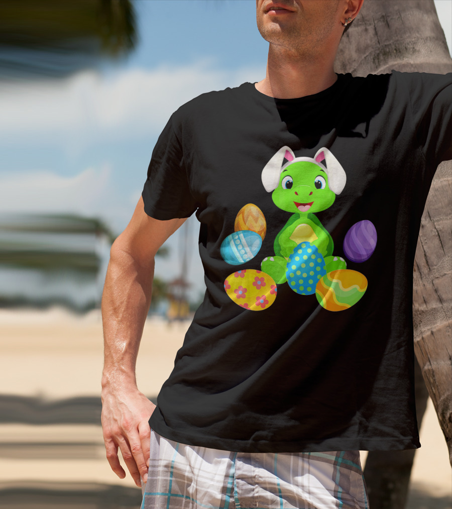 Turtle Bunny Rabbit With Hat Holding Easter Eggs T-Shirt