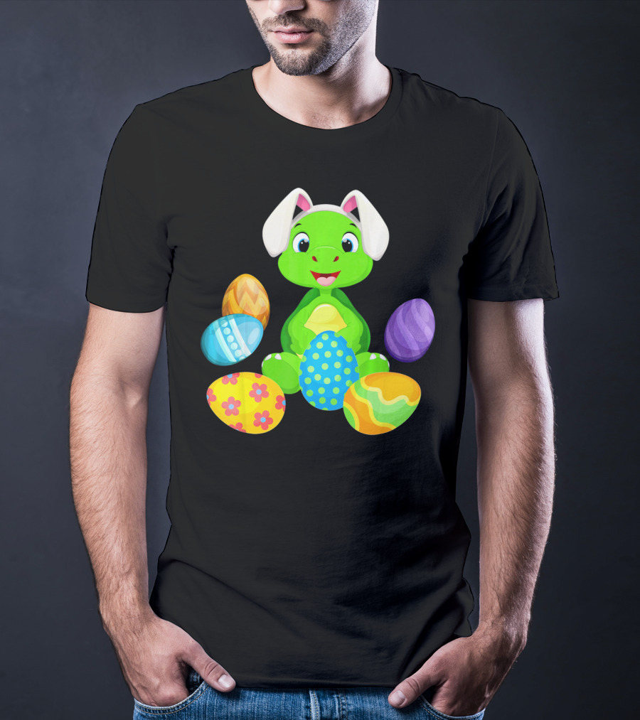 Turtle Bunny Rabbit With Hat Holding Easter Eggs T-Shirt