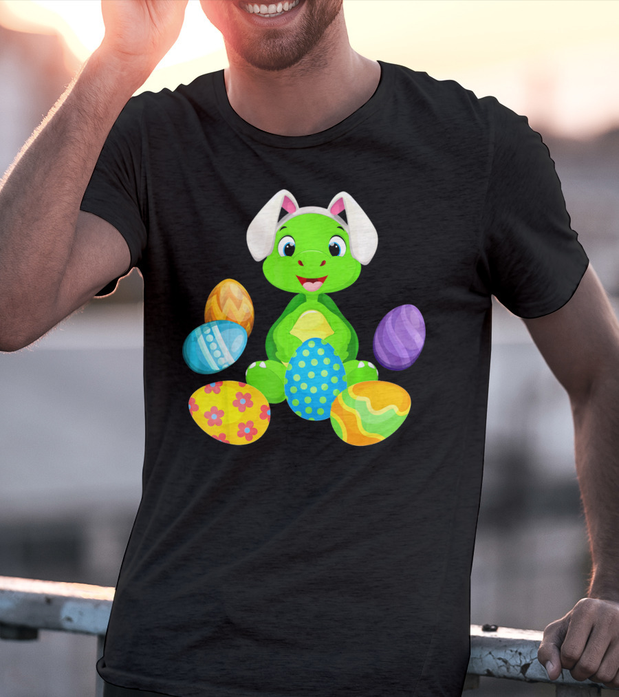 Turtle Bunny Rabbit With Hat Holding Easter Eggs T-Shirt