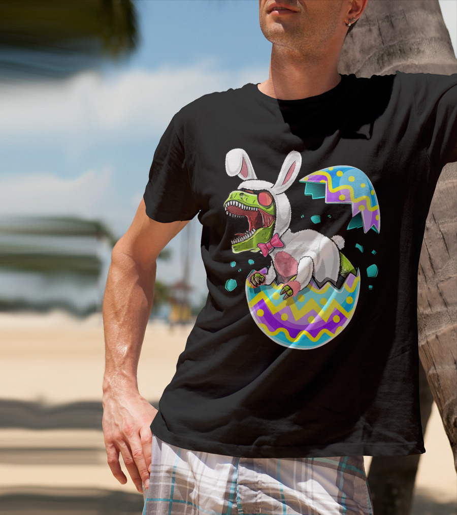 Happy Easter Rex Dinosaur Bunny In Eggshell Costume T-Shirt