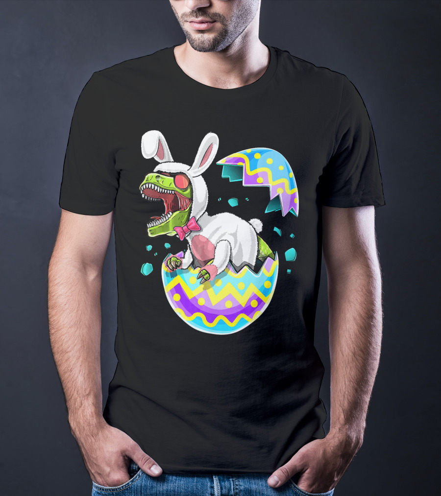 Happy Easter Rex Dinosaur Bunny In Eggshell Costume T-Shirt