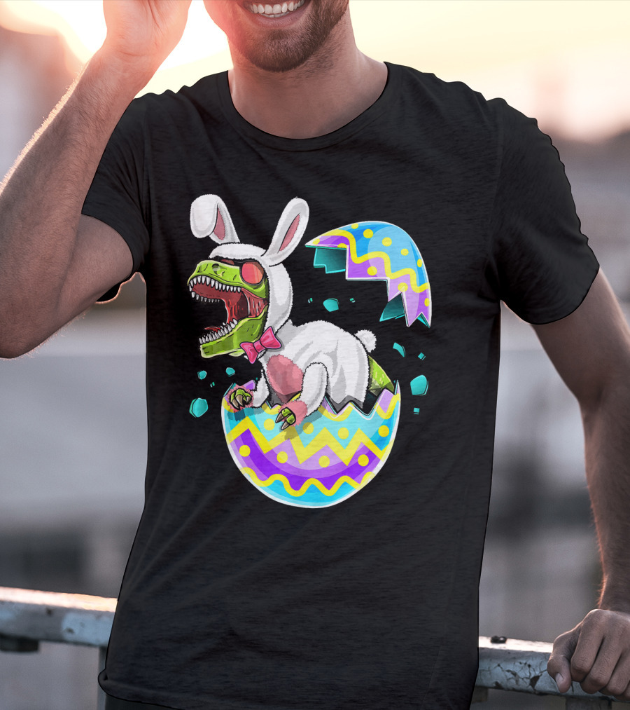 Happy Easter Rex Dinosaur Bunny In Eggshell Costume T-Shirt
