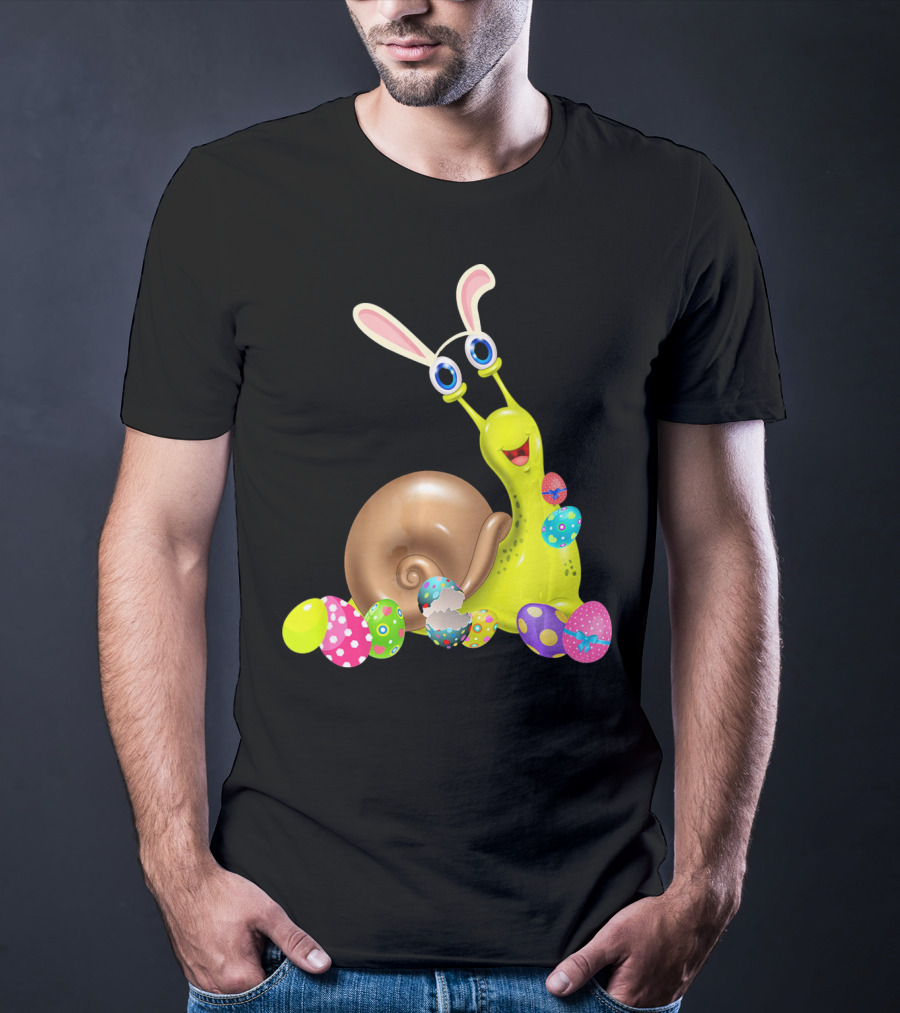 Snail With Bunny Ears And Colorful Easter Eggs T-Shirt