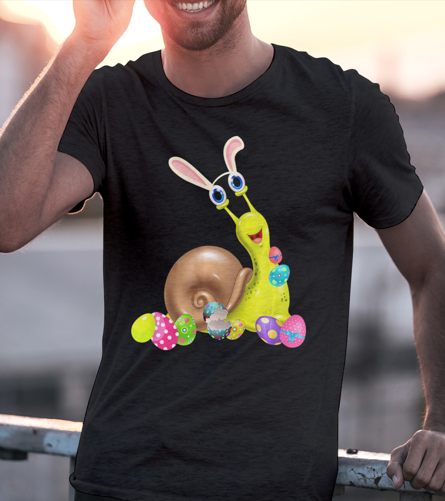 Snail With Bunny Ears And Colorful Easter Eggs T-Shirt