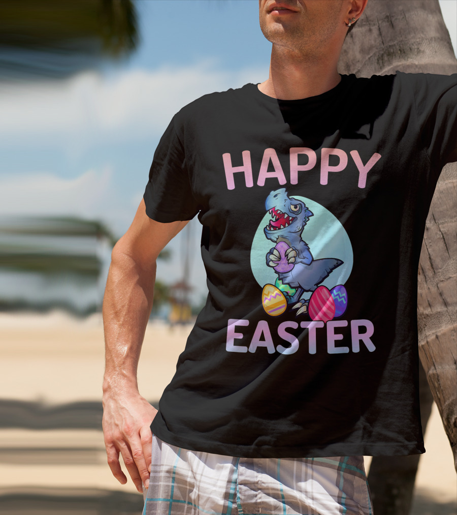 Happy Easter Dinosaur Rex With Colorful Eggs T-Shirt