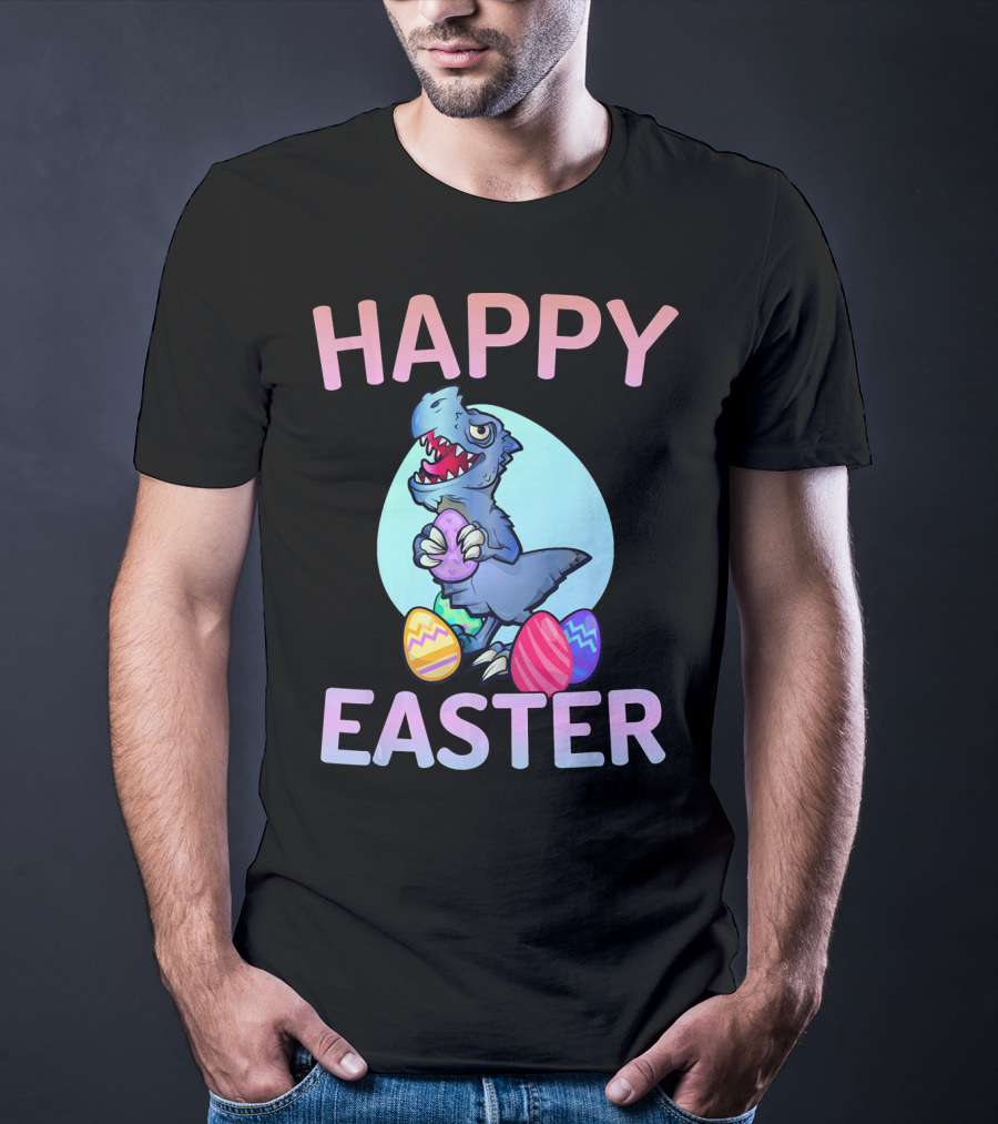Happy Easter Dinosaur Rex With Colorful Eggs T-Shirt