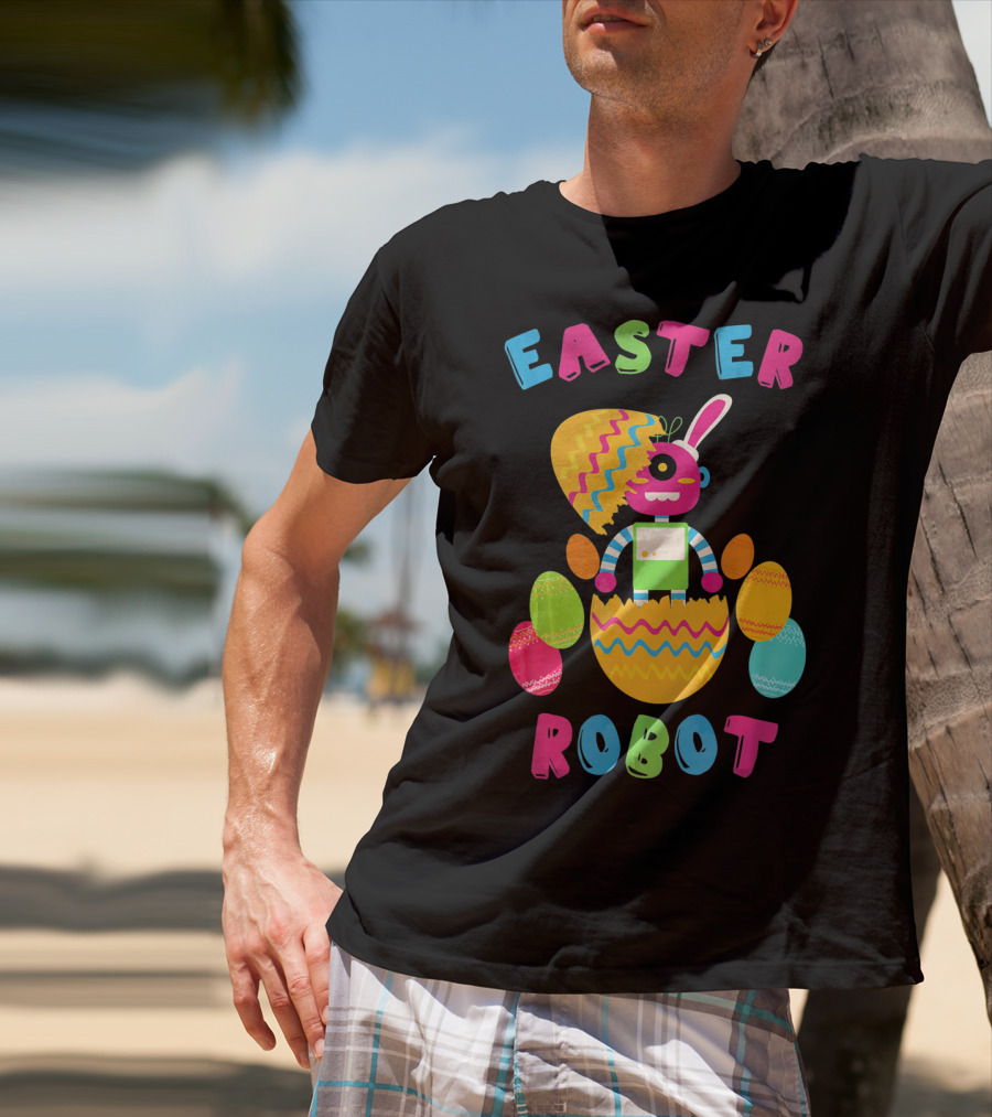 Easter Robot Bunny With Colorful Eggs T-Shirt