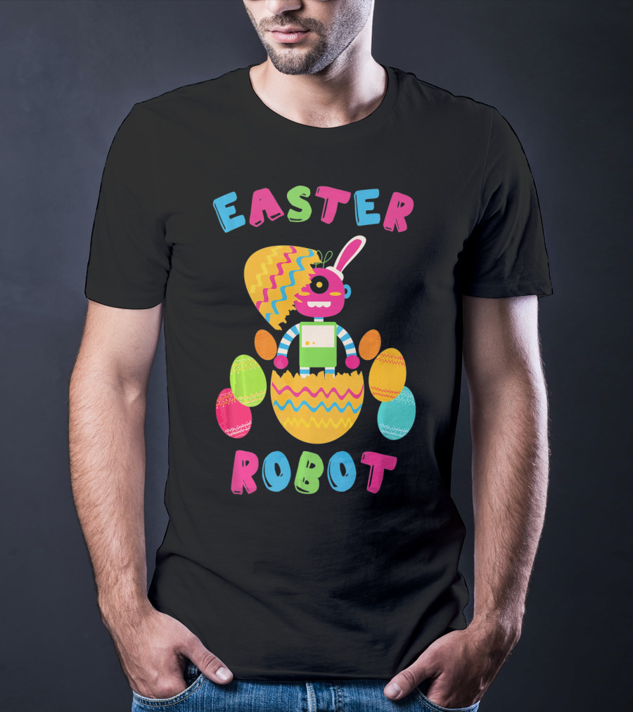 Easter Robot Bunny With Colorful Eggs T-Shirt