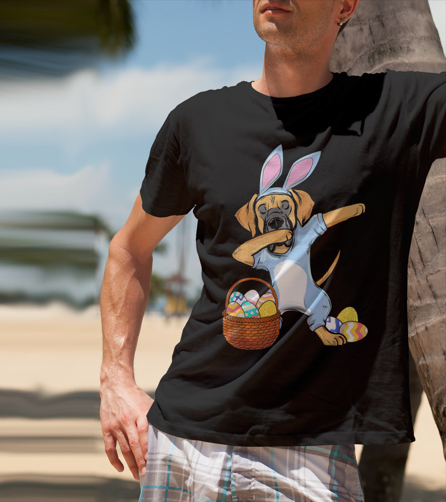 Dabbing Easter Bunny Great Dane With Basket Of Eggs T-Shirt
