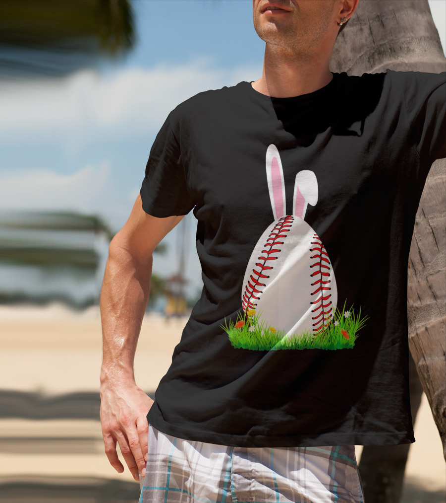 Cute Easter Bunny Baseball Egg With Ears On Grass T-Shirt