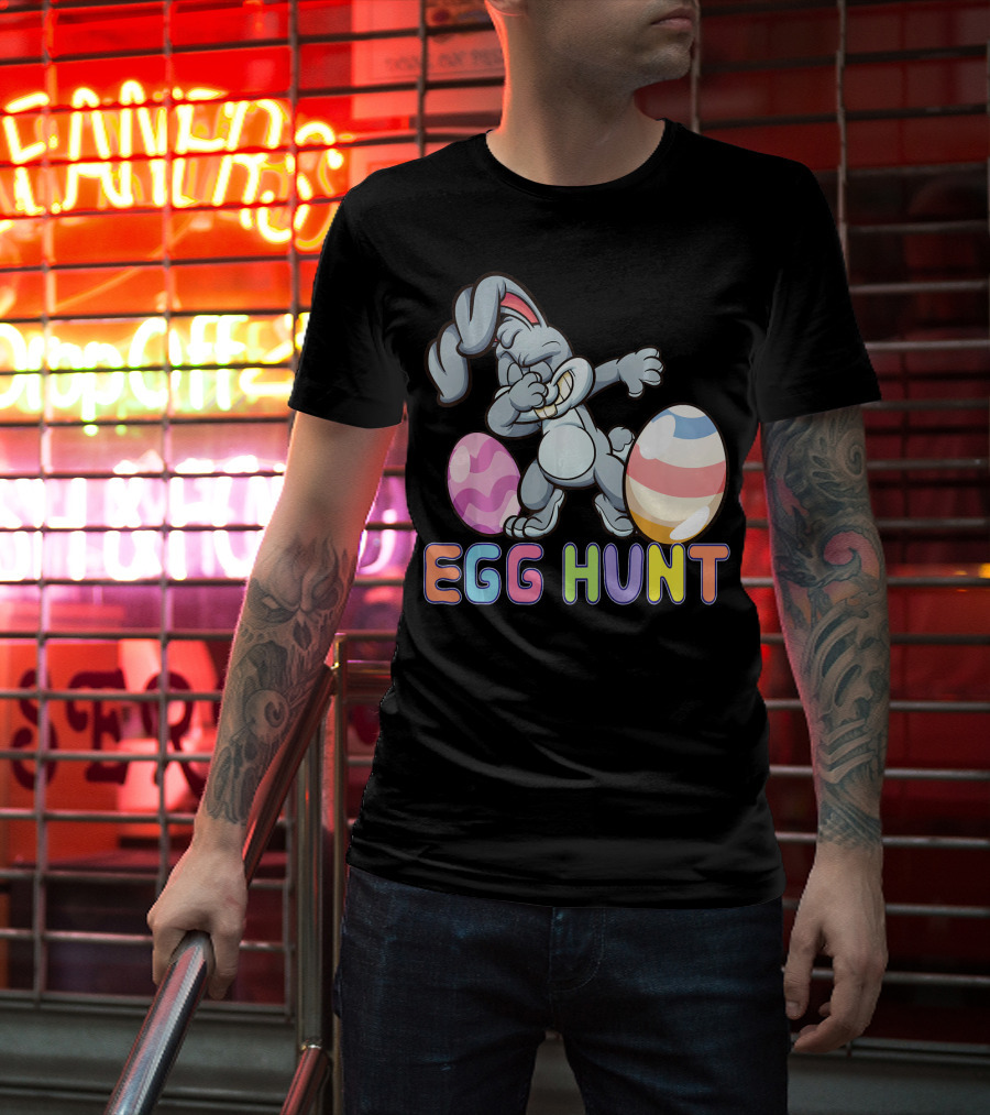 Dabbing Bunny Egg Hunt Easter Celebration With Colorful Eggs T-Shirt