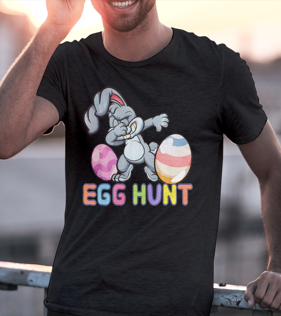 Dabbing Bunny Egg Hunt Easter Celebration With Colorful Eggs T-Shirt