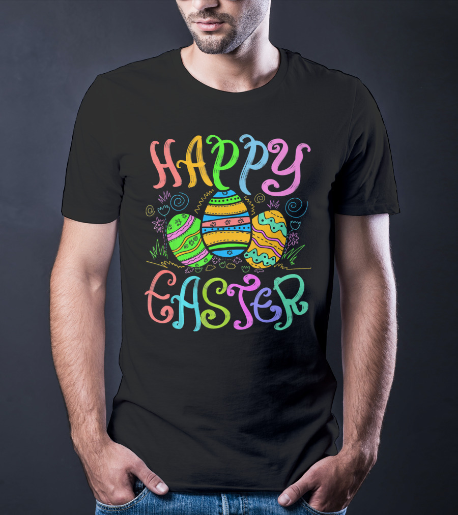 Happy Easter Colorful Eggs Cute Sunday Christian Feas T-Shirt