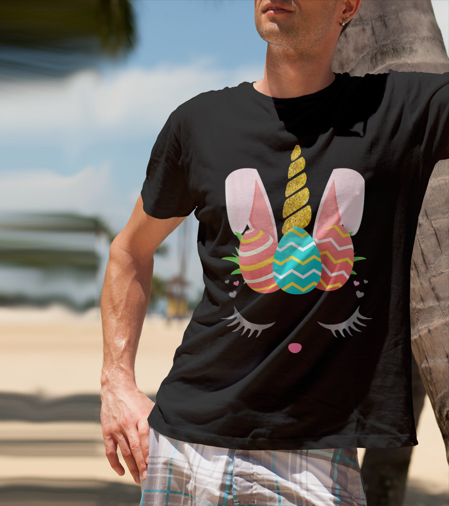 Bunnycorn Easter Bunny Rabbit Face Unicorn Ears Eggs Hearts T-Shirt