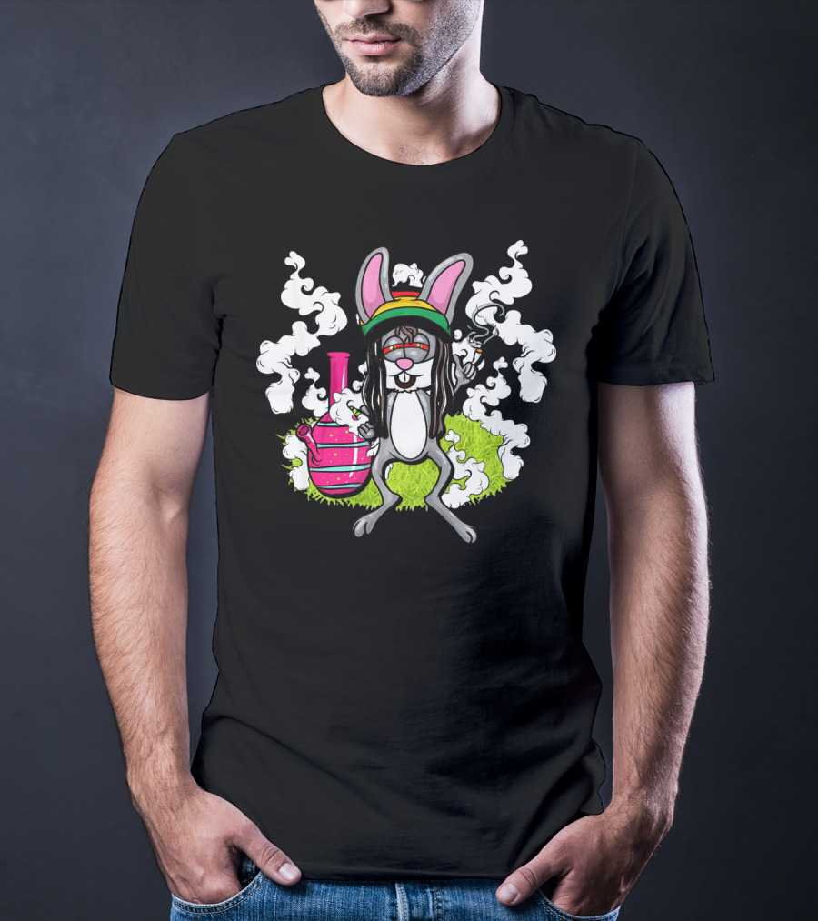 Easter Bunny Cannabis Humor Rasta Vibes With Smoke And Bong T-Shirt