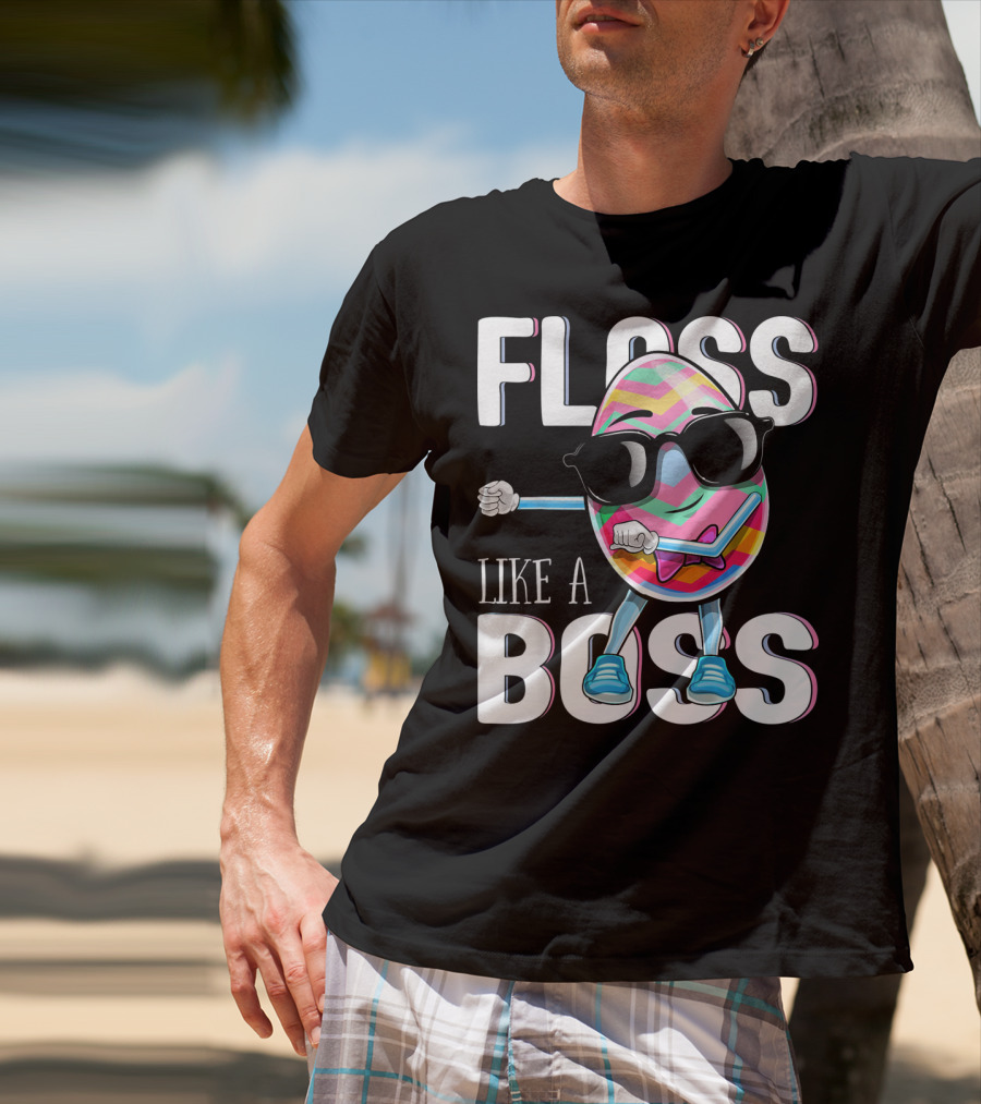 FLOSS LIKE A BOSS Flossing Easter Egg With Sunglasses And Colorful Stripes T-Shirt