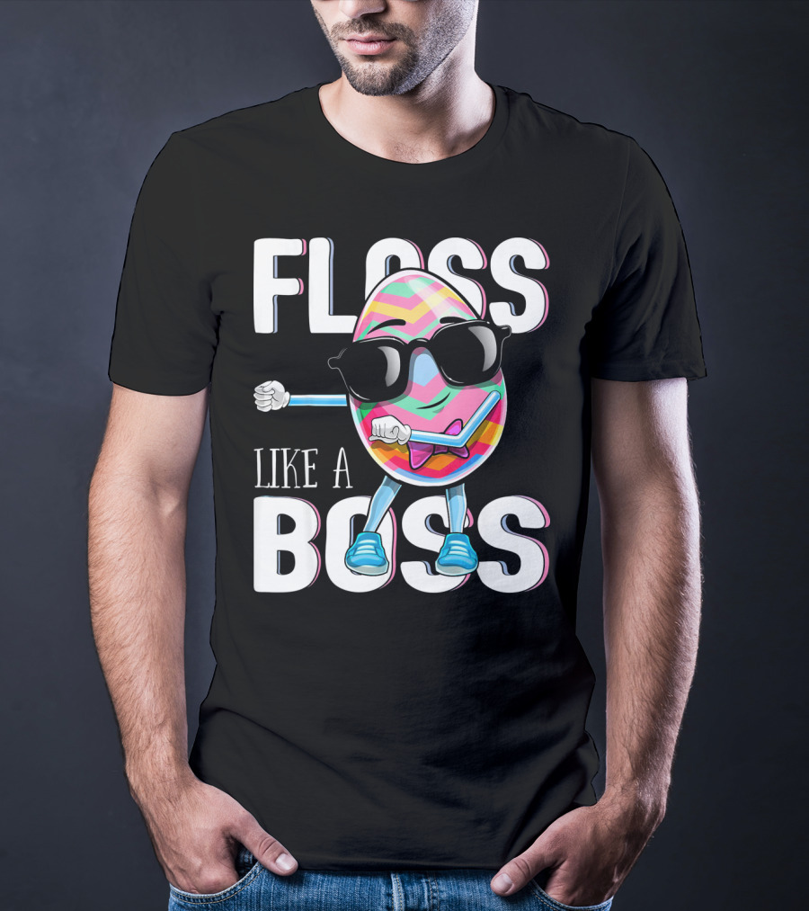 FLOSS LIKE A BOSS Flossing Easter Egg With Sunglasses And Colorful Stripes T-Shirt