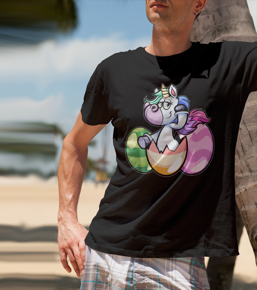 Easter Unicorn Hatching From Colorful Eggs Girls T-Shirt