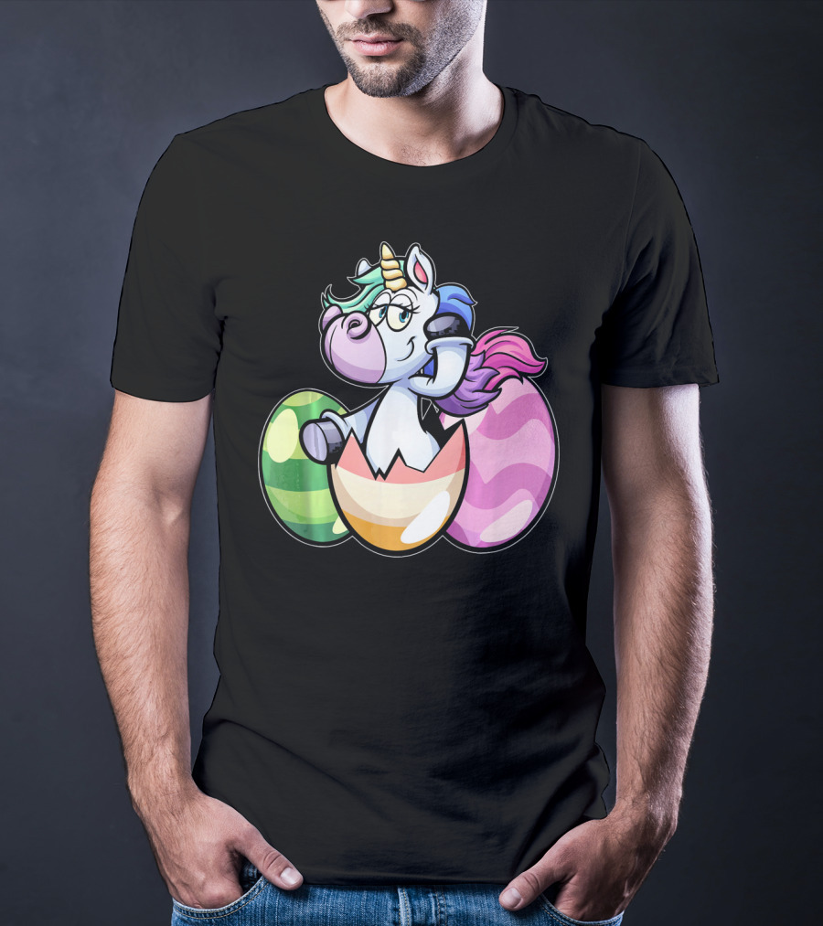 Easter Unicorn Hatching From Colorful Eggs Girls T-Shirt