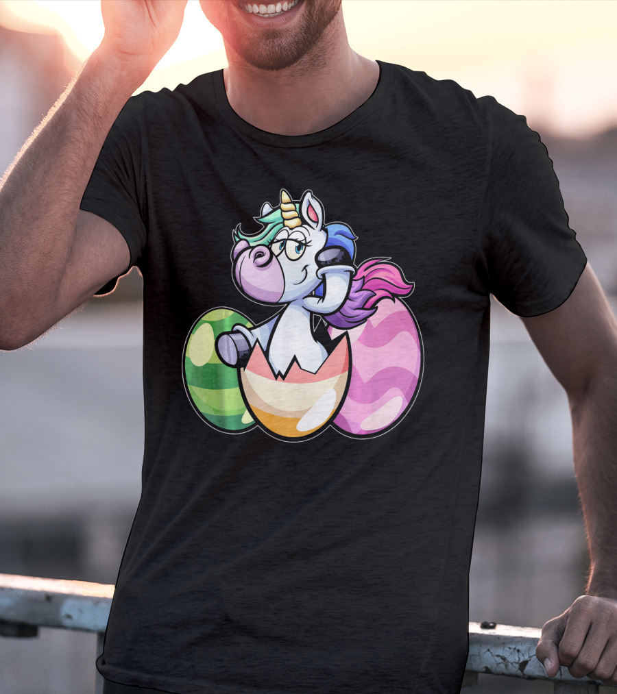 Easter Unicorn Hatching From Colorful Eggs Girls T-Shirt