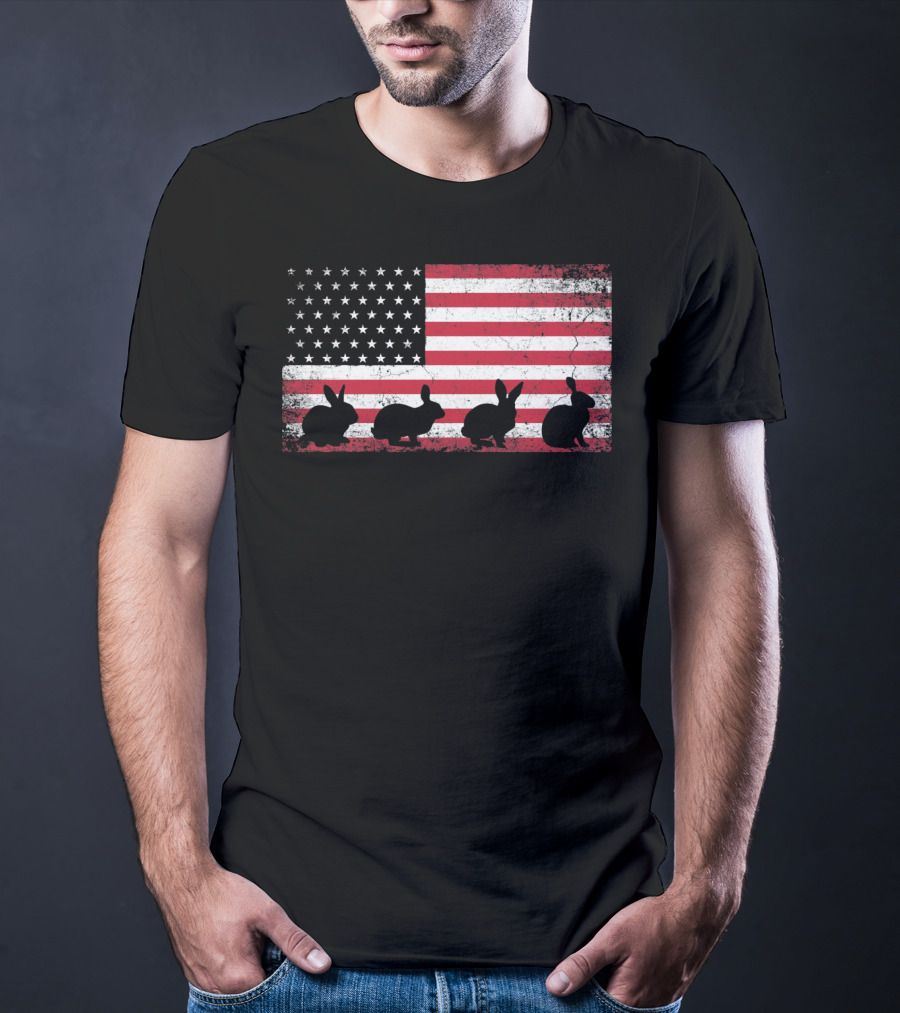 American Flag Bunny Rabbit Silhouettes Retro Easter T-Shirt