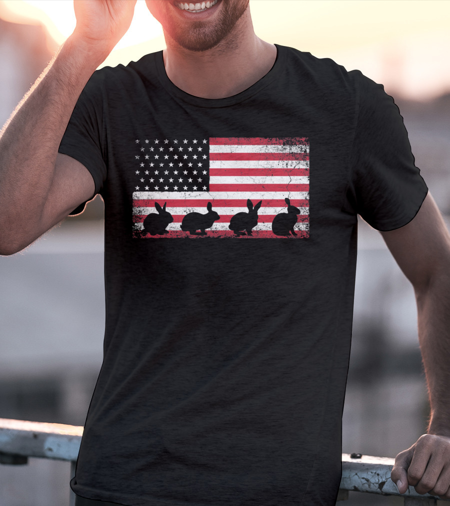 American Flag Bunny Rabbit Silhouettes Retro Easter T-Shirt