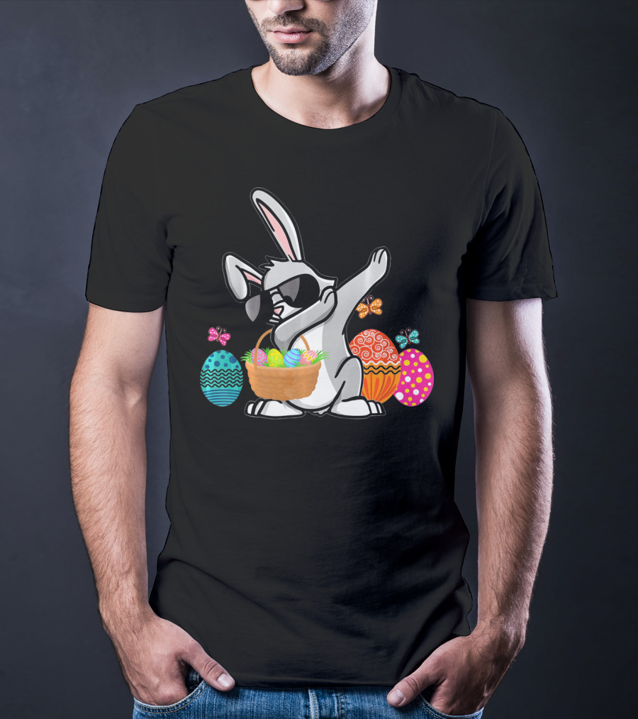 Dabbing Easter Bunny With Sunglasses And Basket Among Colorful Easter Eggs T-Shirt
