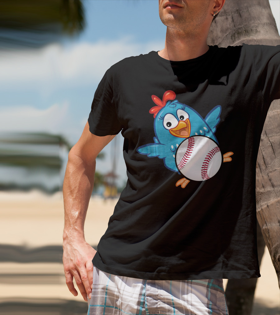 Easter Baseball Egg With Funny Blue Chicken T-Shirt