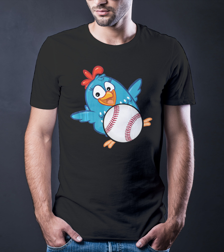 Easter Baseball Egg With Funny Blue Chicken T-Shirt