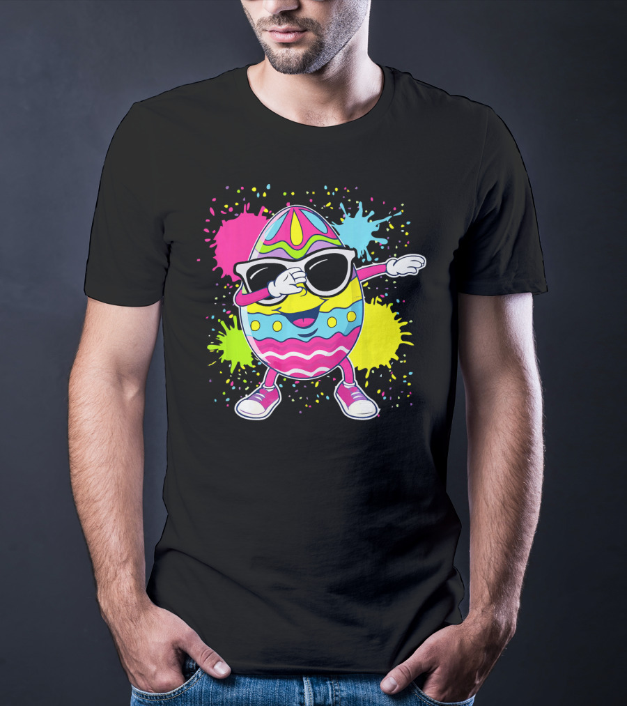 Cute Easter Egg Dabbing With Glasses Colorful Splatter T-Shirt