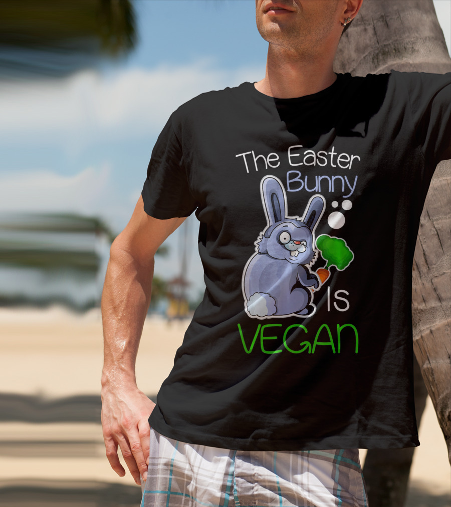 The Easter Bunny Is Vegan Vegetaria Cute Bunny With Carrot And Broccoli T-Shirt