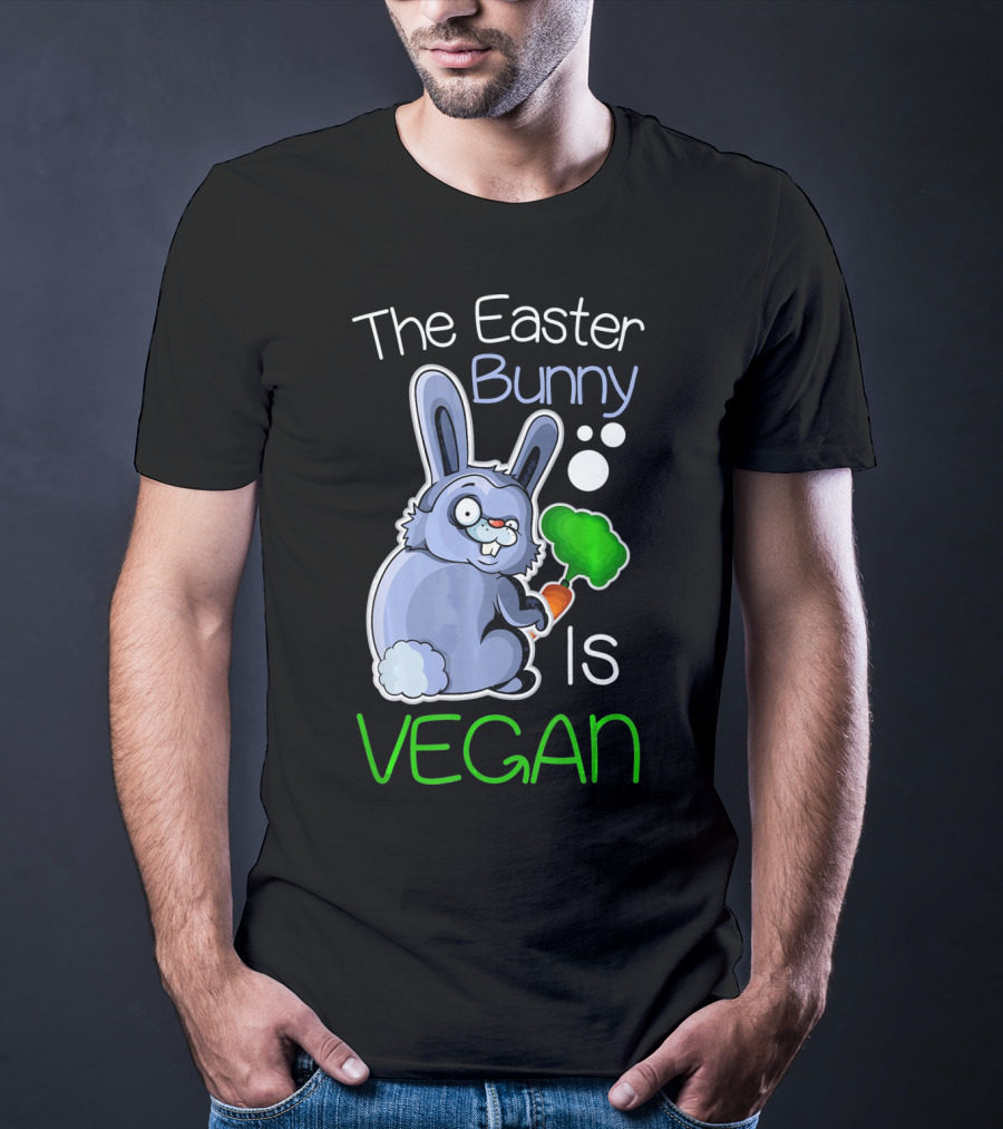 The Easter Bunny Is Vegan Vegetaria Cute Bunny With Carrot And Broccoli T-Shirt