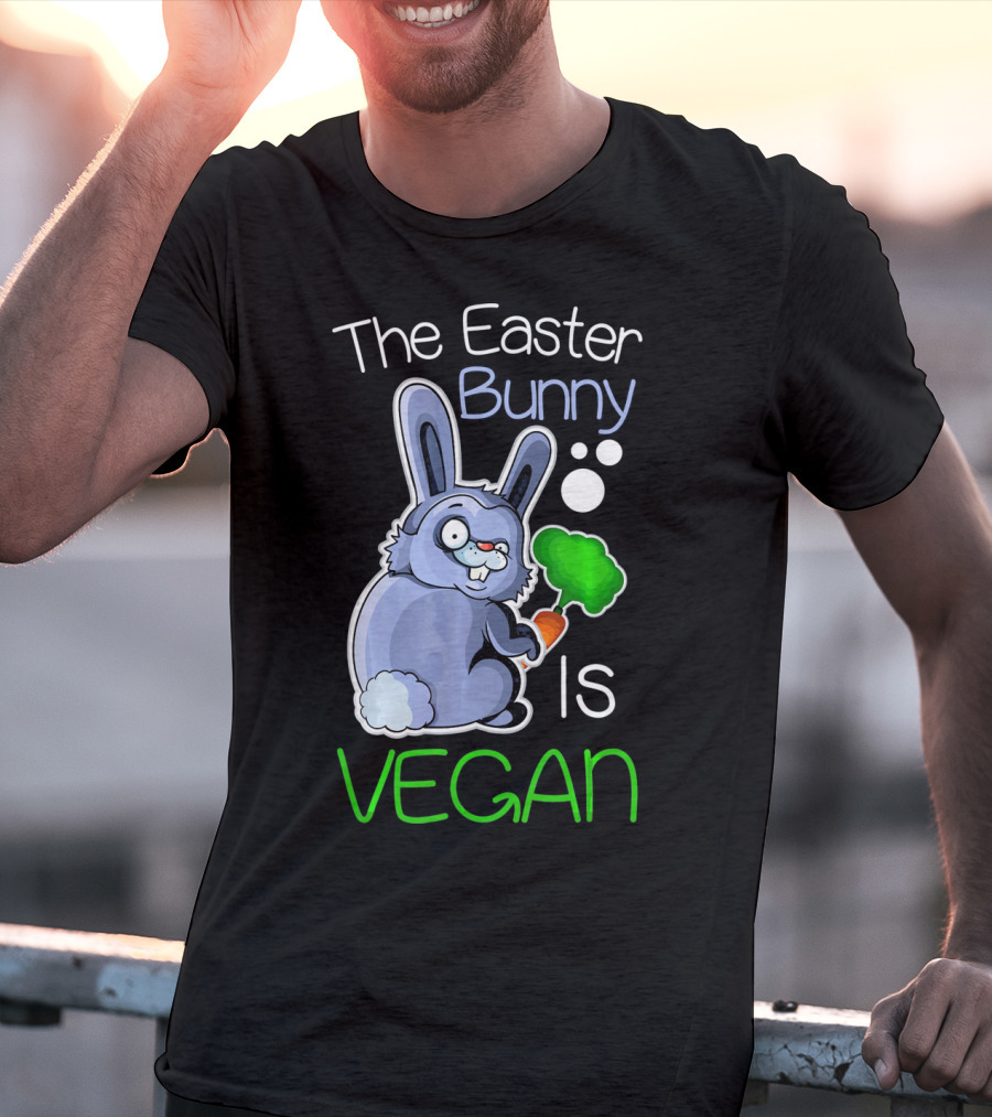 The Easter Bunny Is Vegan Vegetaria Cute Bunny With Carrot And Broccoli T-Shirt