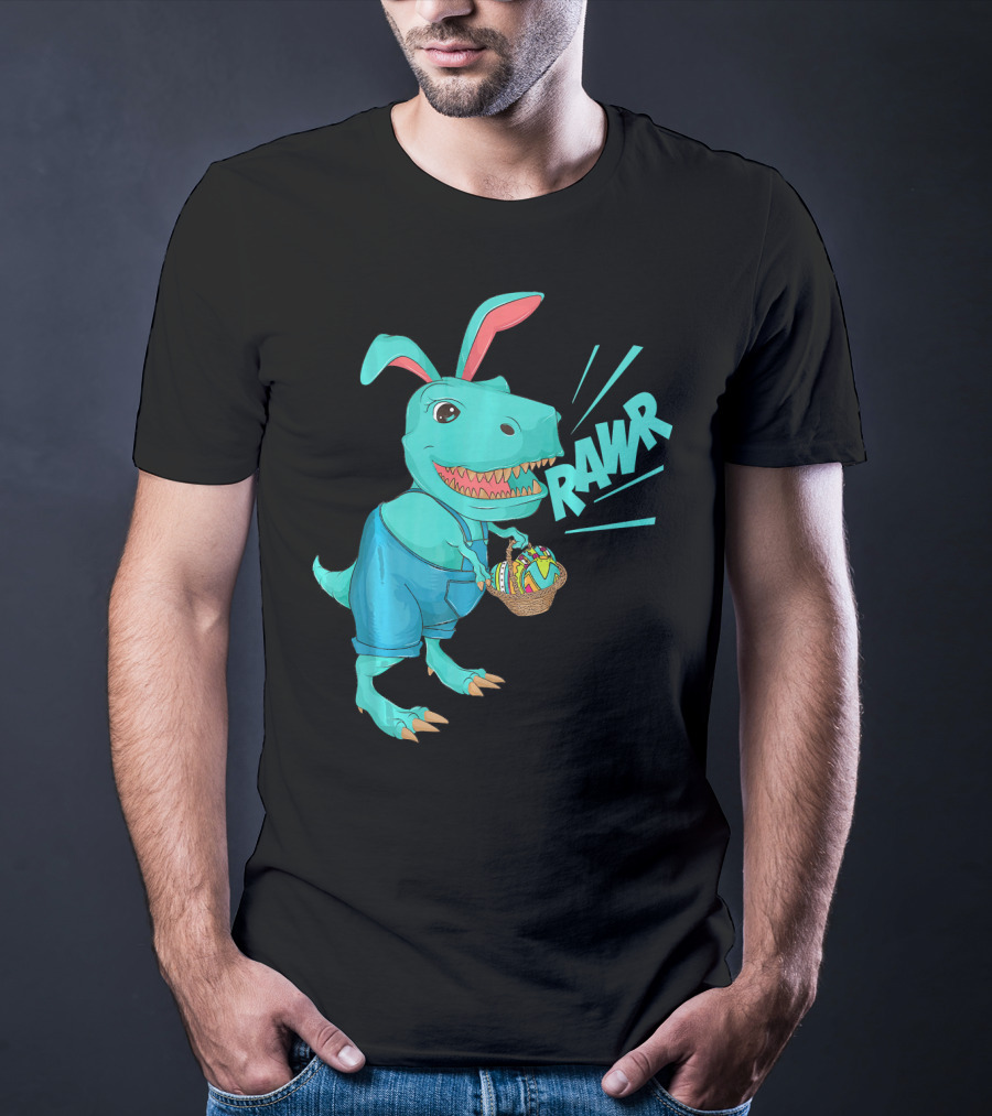 Rawr Dinosaur Easter Bunny Lovers Cute Basket T-Shirt