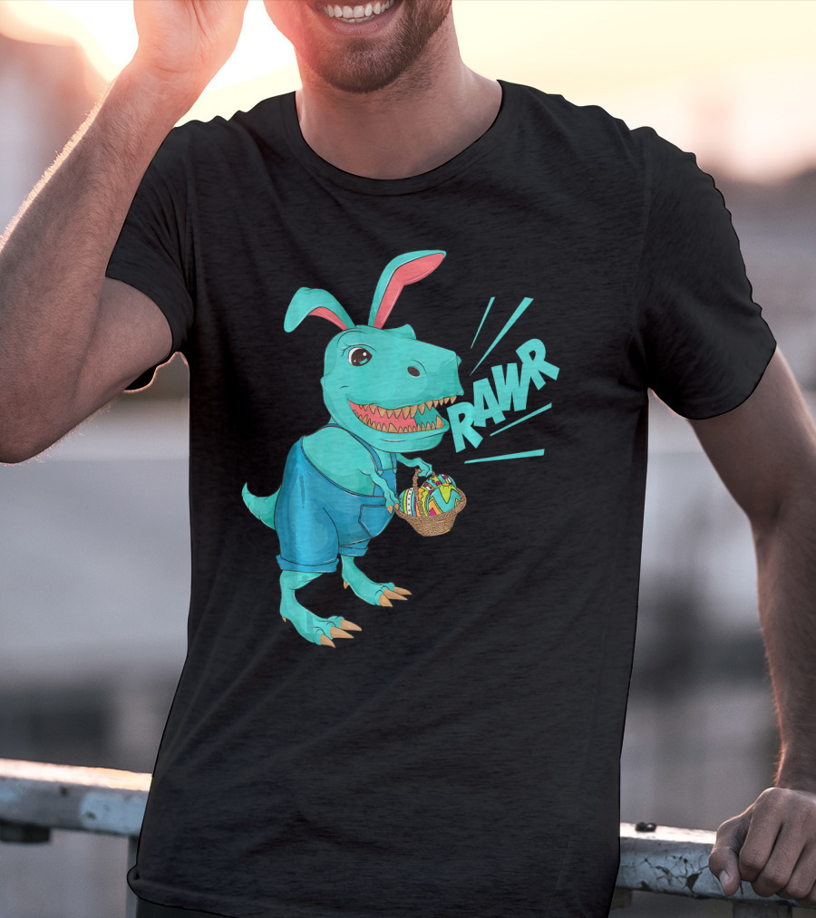 Rawr Dinosaur Easter Bunny Lovers Cute Basket T-Shirt