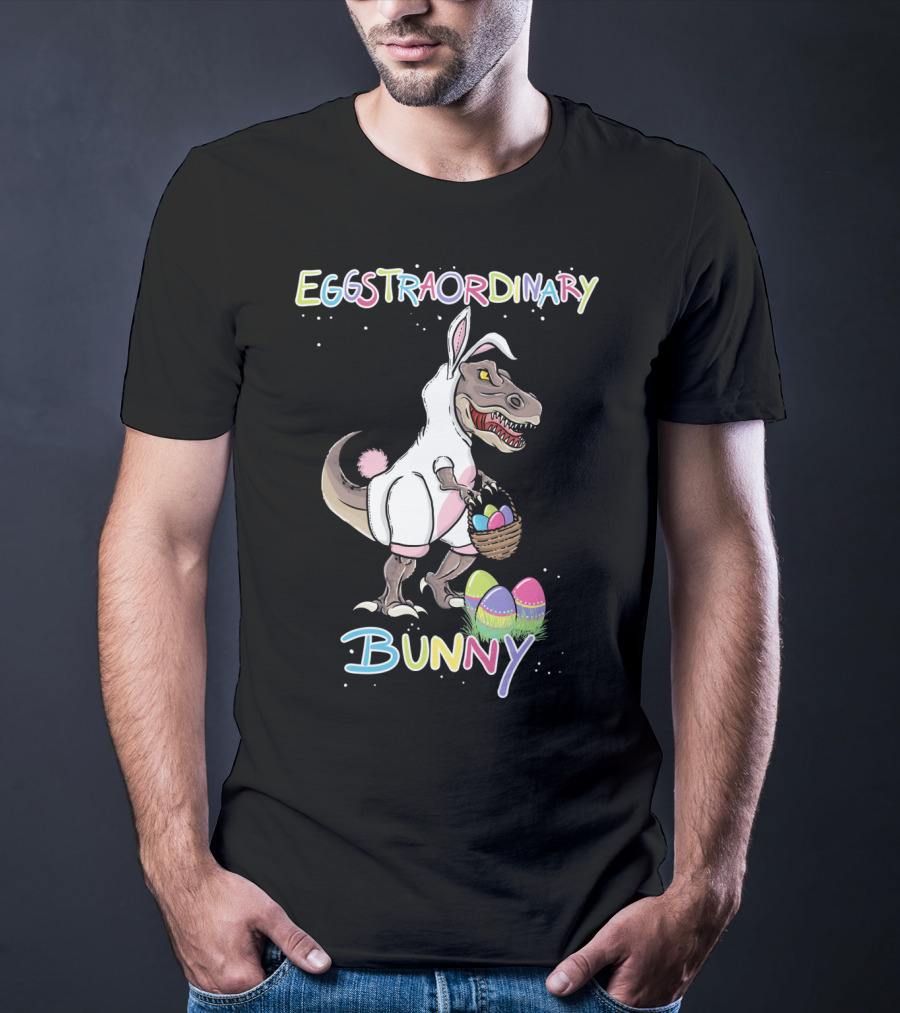 Eggstraordinary Bunny Dinosaur With Basket Of Easter Eggs T-Shirt