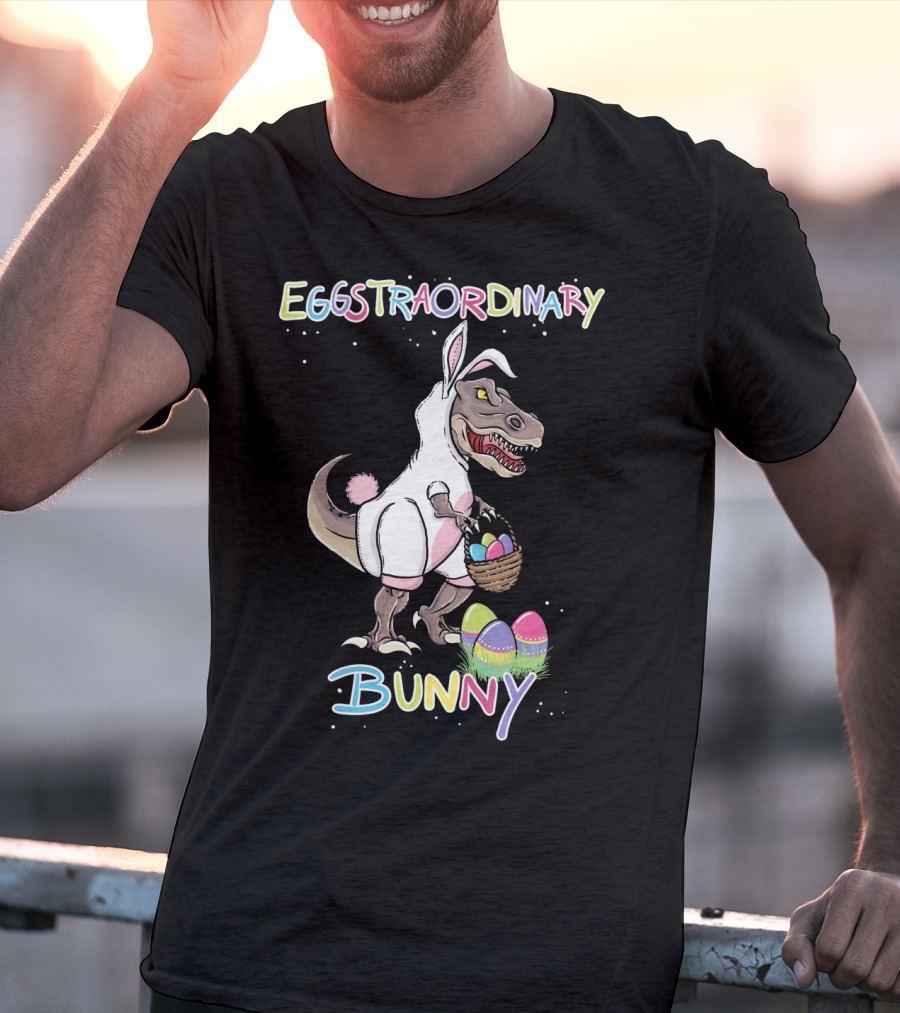 Eggstraordinary Bunny Dinosaur With Basket Of Easter Eggs T-Shirt
