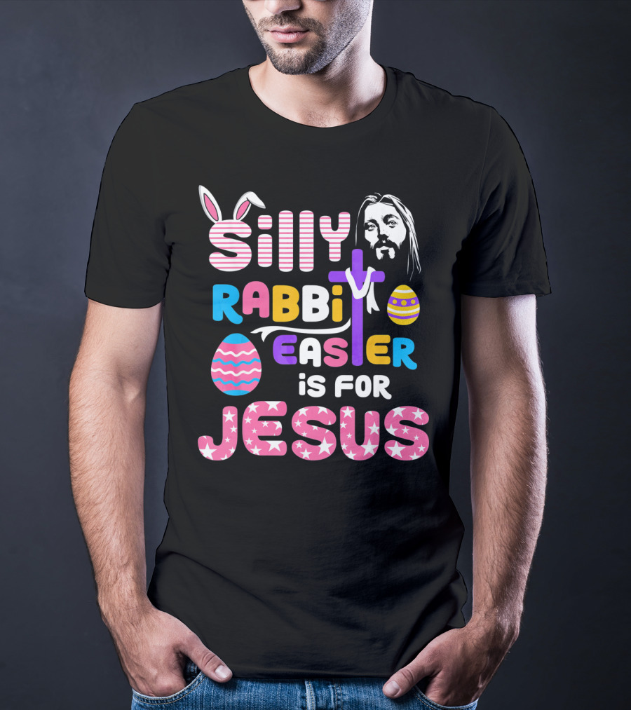 Silly Rabbit Easter Is For Jesus Cross Eggs Pink Stripes T-Shirt