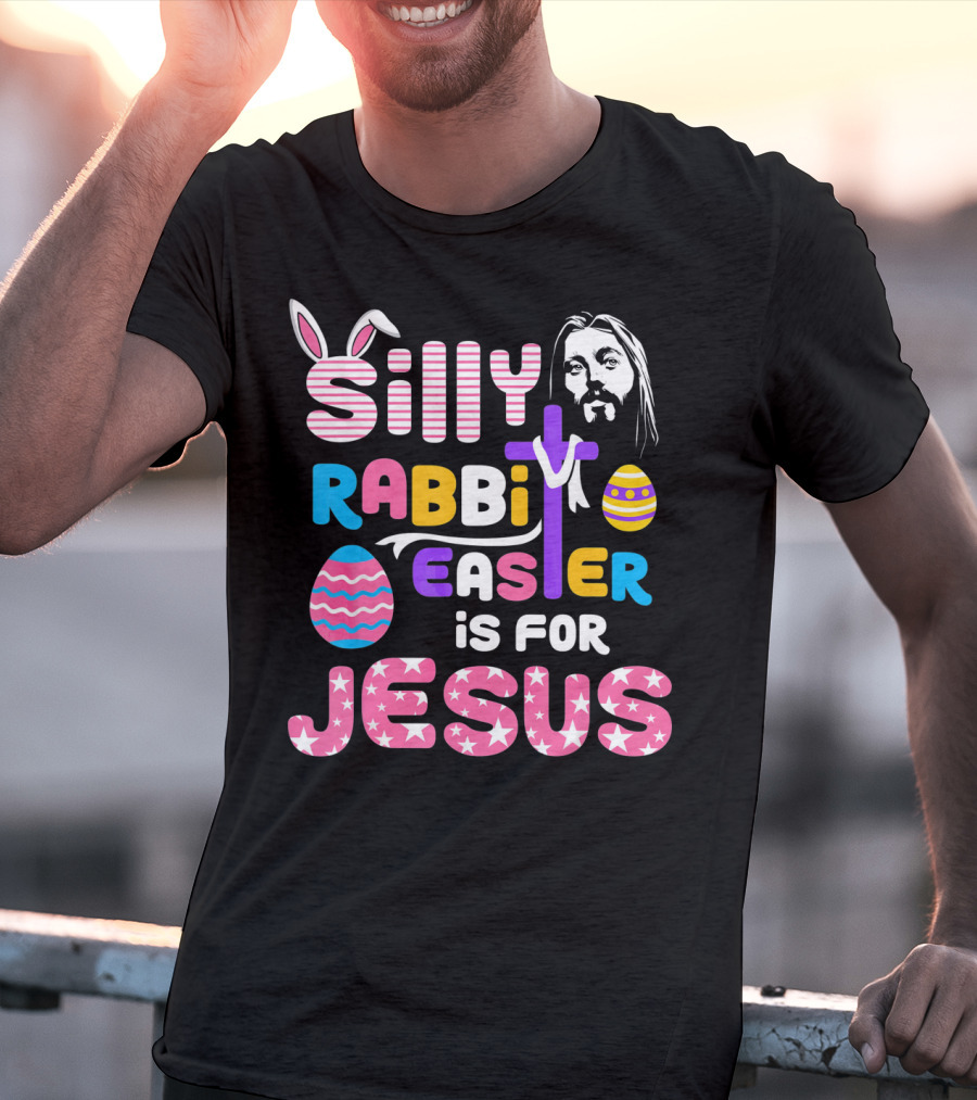 Silly Rabbit Easter Is For Jesus Cross Eggs Pink Stripes T-Shirt
