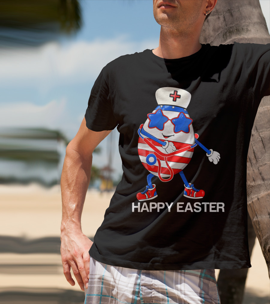 Happy Easter Flossing Egg With Stethoscope Nurse Hat And Stars T-Shirt