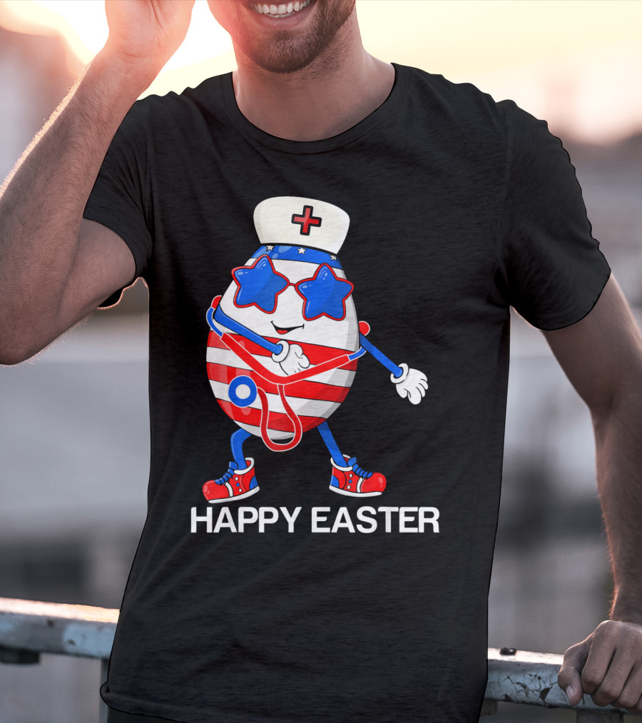 Happy Easter Flossing Egg With Stethoscope Nurse Hat And Stars T-Shirt